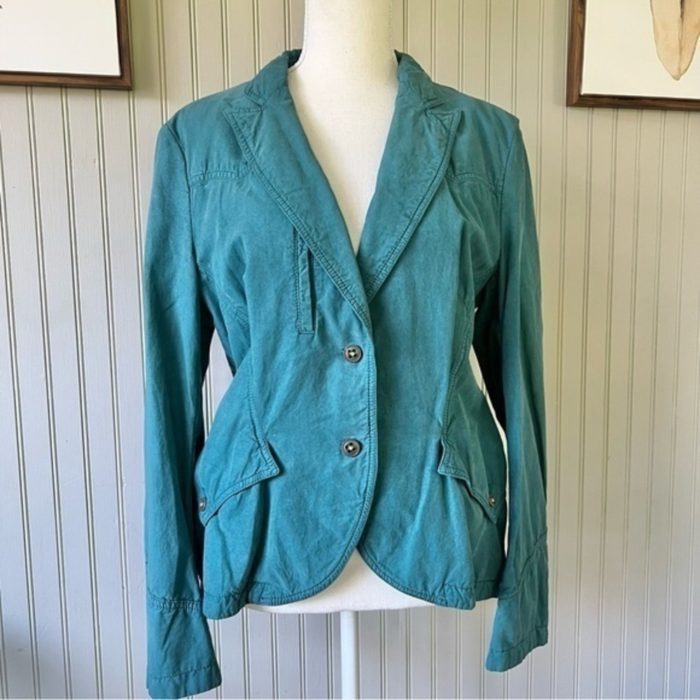 Hugo Boss Quilted Peplum Ruffles Teal Blue Fitted Boho Blazer